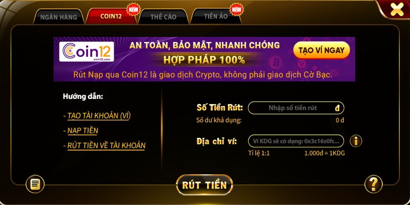 Rút tiền qua COIN12