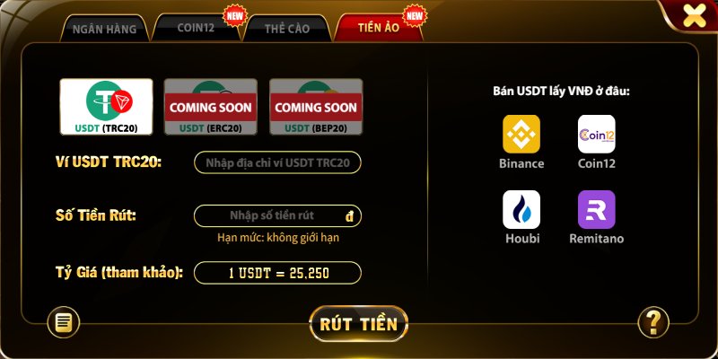 Rút tiền Top88 qua tiền ảo USDT